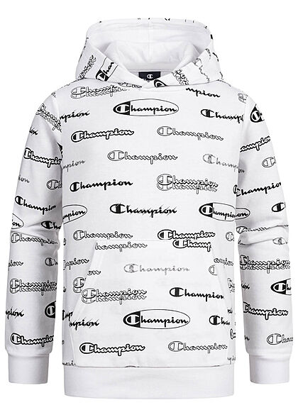 Champion Kids Jongens Hoodie met all over logo-opdruk wit zwart