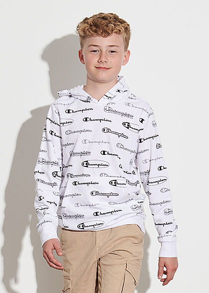 Champion Kids Jongens Hoodie met all over logo-opdruk wit zwart