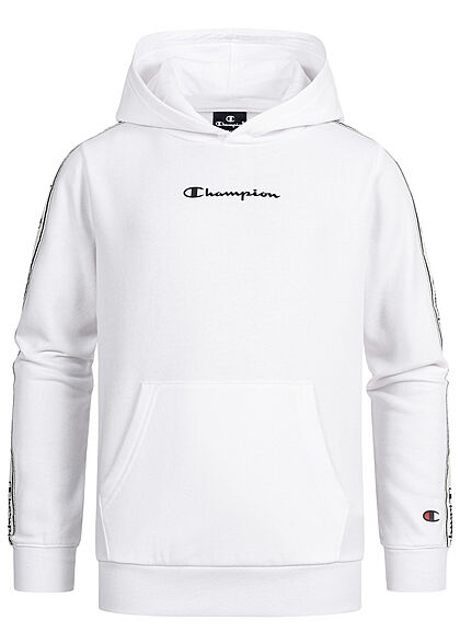 Champion Kids Jongens Hoodie met kangoeroezak en contrasterende strepen wit