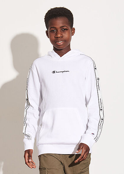 Champion Kids Jongens Hoodie met kangoeroezak en contrasterende strepen wit