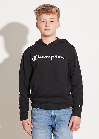 Champion Kids Jongens Hoodie met kangoeroezak en logoprint zwart wit