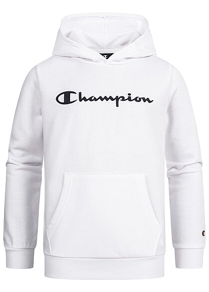 Champion Kids Ragazzi Felpa con cappuccio con tasca a canguro e stampa del logo nero bianco - Art.-Nr.: 22040936