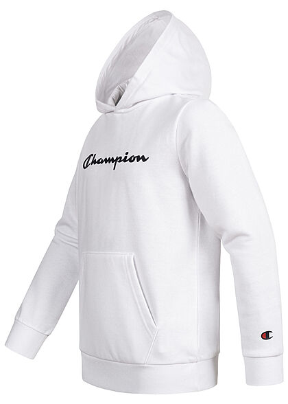 Champion Kids Ragazzi Felpa con cappuccio con tasca a canguro e stampa del logo nero bianco