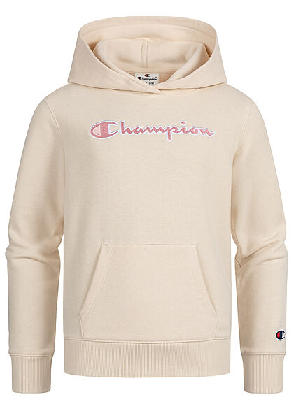 Champion Kids Meisje Hoodie met kangoeroezak en logoborduursel beige