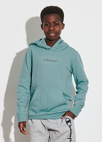 Champion Kids Jongens Hoodie met kangoeroezak en logoprint turkoois