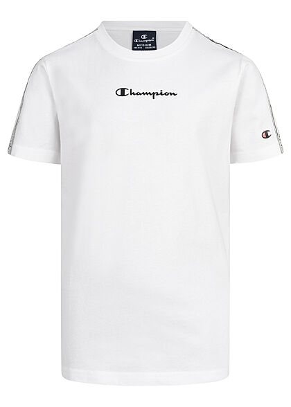 Champion Kids Jongens T-shirt met logo-opdruk en contrasterende strepen zwart wit