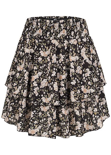 Styleboom Fashion Dames Minirok met bloemenprint zwart beige