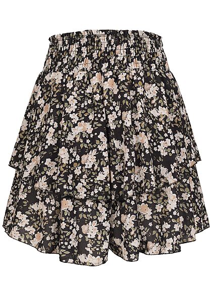 Styleboom Fashion Dames Minirok met bloemenprint zwart beige