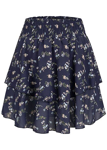 Styleboom Fashion Dames Minirok met bloemenprint marineblauw beige