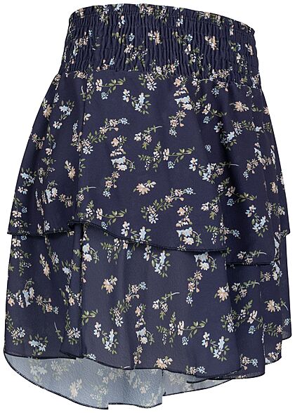 Styleboom Fashion Dames Minirok met bloemenprint marineblauw beige