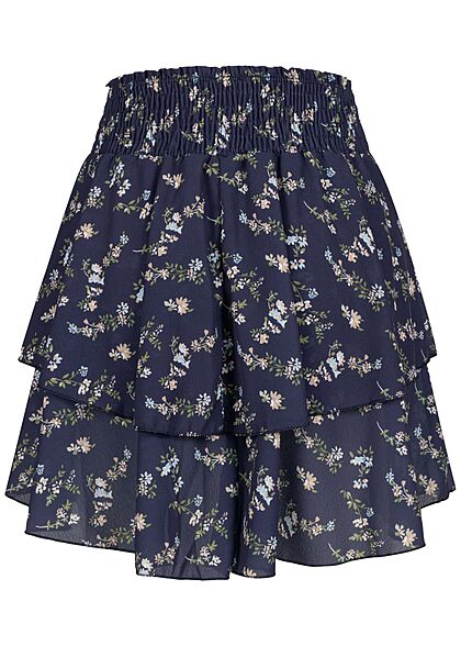 Styleboom Fashion Dames Minirok met bloemenprint marineblauw beige