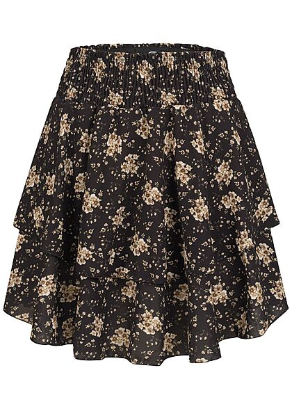 Styleboom Fashion Dames Minirok met bloemenprint zwart beige