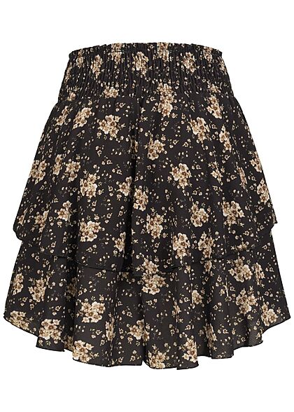 Styleboom Fashion Dames Minirok met bloemenprint zwart beige