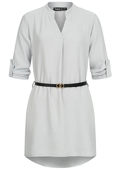 Cloud5ive Dames Blouse met omgeslagen mouwen en riem groen