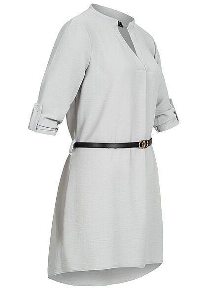 Cloud5ive Dames Blouse met omgeslagen mouwen en riem groen