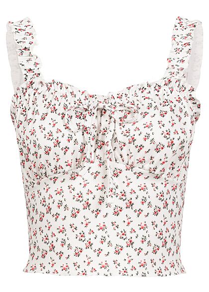 Cloud5ive Dames Cropped Top met bloemenprint wit