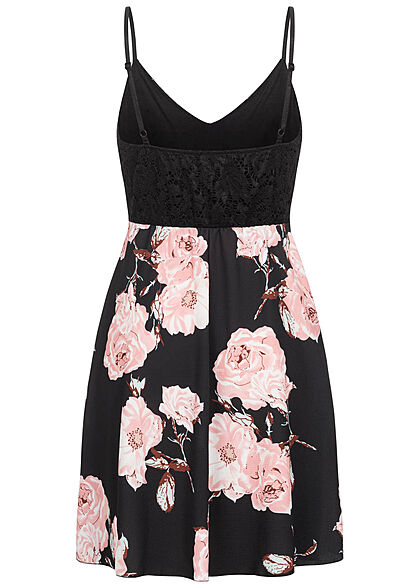 Cloud5ive Dames Jurk met kant en bloemenprint zwart