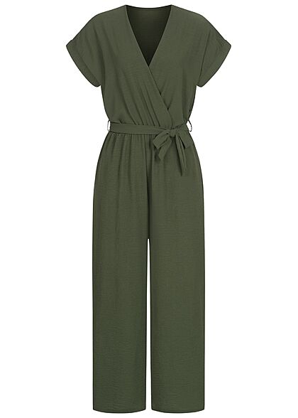 Cloud5ive Dames Jumpsuit met bindceintuur olijfgroen