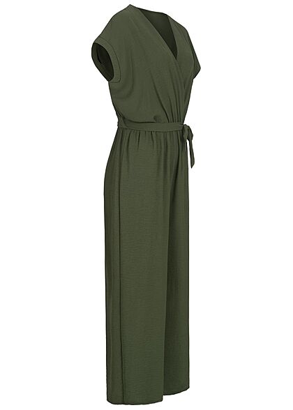 Cloud5ive Dames Jumpsuit met bindceintuur olijfgroen