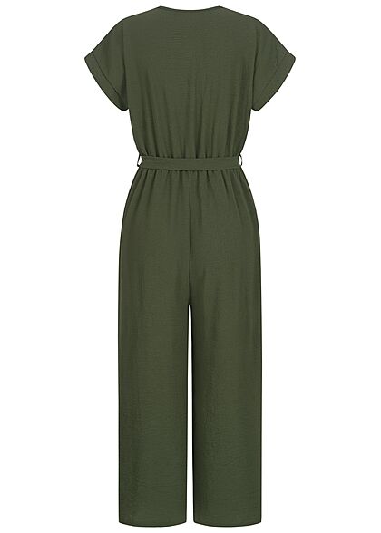 Cloud5ive Dames Jumpsuit met bindceintuur olijfgroen