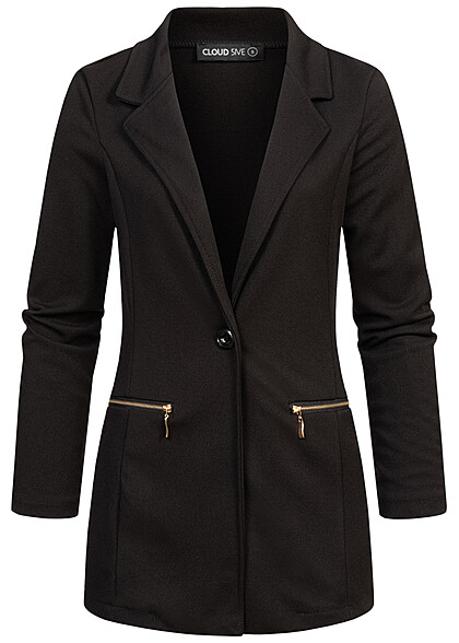 Cloud5ive Dames Blazer met 2 decoratieve ritszakken zwart