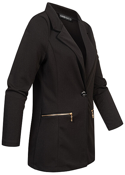 Cloud5ive Dames Blazer met 2 decoratieve ritszakken zwart