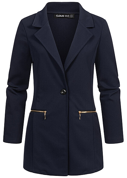 Cloud5ive Dames Blazer met 2 decoratieve ritszakken marineblauw