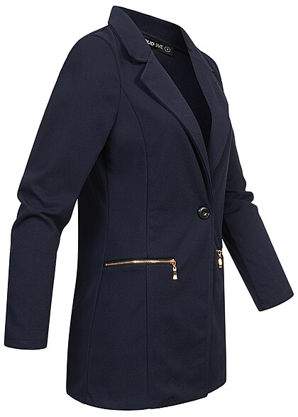 Cloud5ive Dames Blazer met 2 decoratieve ritszakken marineblauw