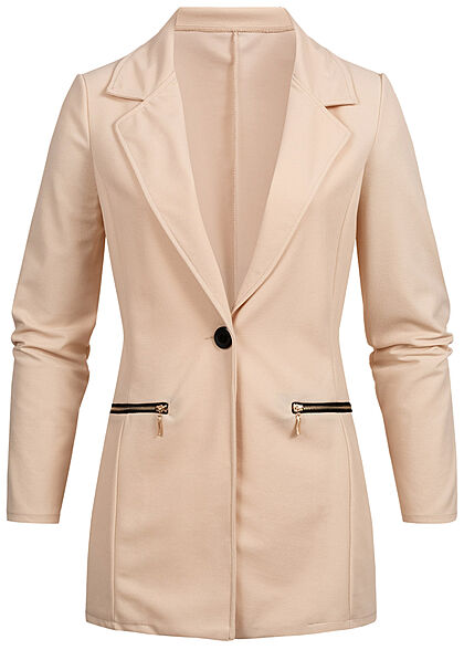 Cloud5ive Dames Blazer met 2 decoratieve ritszakken beige