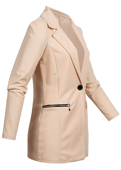 Cloud5ive Dames Blazer met 2 decoratieve ritszakken beige