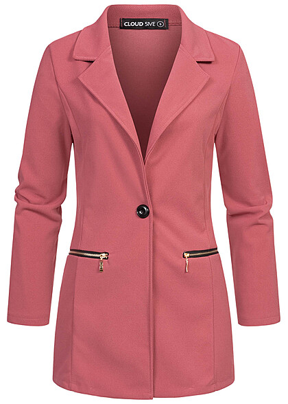 Cloud5ive Dames Blazer met 2 decoratieve ritszakken donkerroze