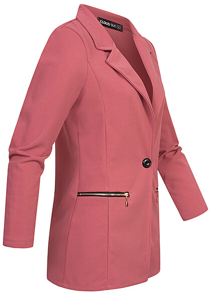 Cloud5ive Dames Blazer met 2 decoratieve ritszakken donkerroze