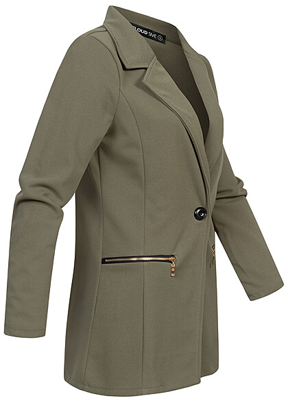 Cloud5ive Dames Blazer met 2 decoratieve ritszakken olijfgroen