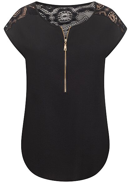 Cloud5ive Dames Chiffon Blouse met kant en rits zwart