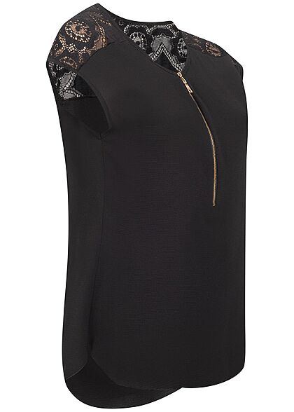 Cloud5ive Dames Chiffon Blouse met kant en rits zwart