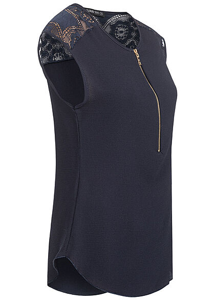 Cloud5ive Dames Chiffon Blouse met kant en rits marineblauw