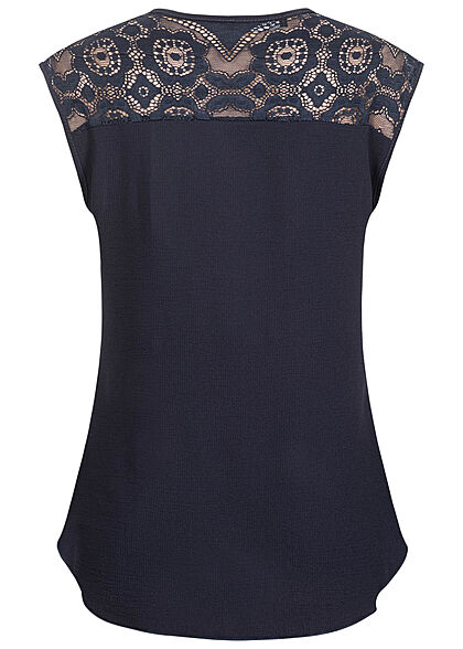 Cloud5ive Dames Chiffon Blouse met kant en rits marineblauw