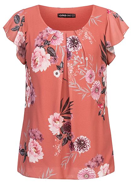Cloud5ive Dames Chiffon Top met bloemenprint roze