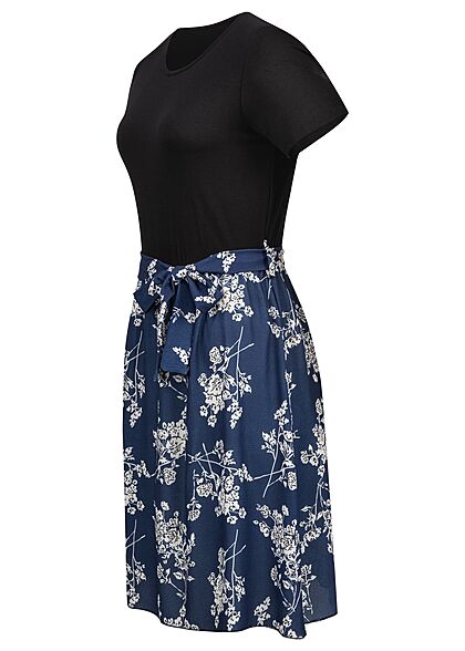 Cloud5ive Dames 2-Tone Jurk met bindceintuur en bloemenprint zwart blauw