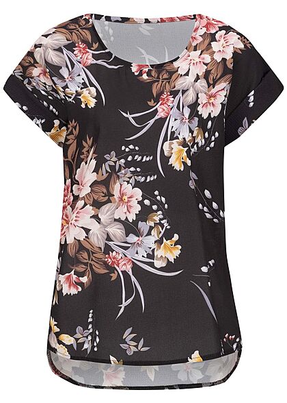 Cloud5ive Dames Chiffon Blouse met bloemenprint zwart
