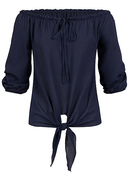 Cloud5ive Damen 3/4 Bluse mit Binde- und Knotendetail navy blau