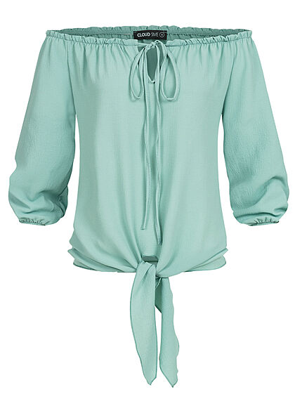 Cloud5ive Damen 3/4 Bluse mit Binde- und Knotendetail grün