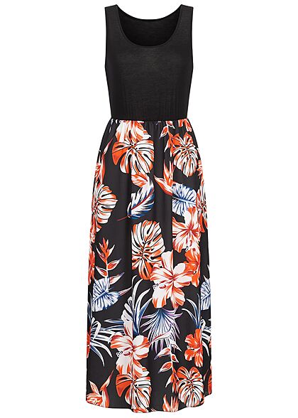 Cloud5ive Dames Longform Jurk met tropische print zwart