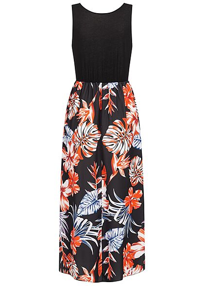 Cloud5ive Dames Longform Jurk met tropische print zwart