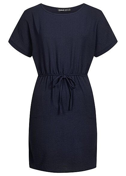 Cloud5ive Damen Kleid mit Bindedetail und 2-Pockets navy blau