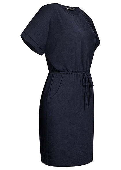 Cloud5ive Damen Kleid mit Bindedetail und 2-Pockets navy blau