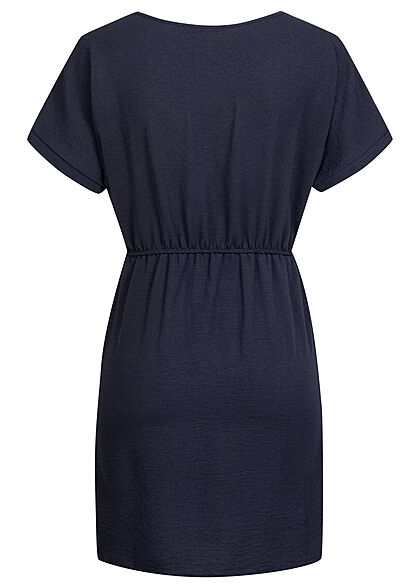 Cloud5ive Damen Kleid mit Bindedetail und 2-Pockets navy blau