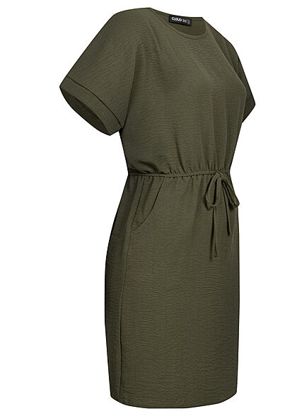 Cloud5ive Damen Kleid mit Bindedetail und 2-Pockets oliv grün