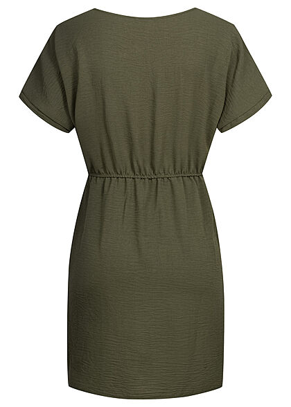 Cloud5ive Damen Kleid mit Bindedetail und 2-Pockets oliv grün