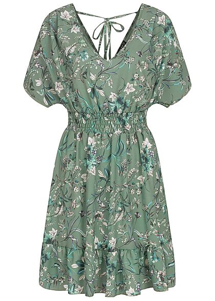 Cloud5ive Dames Jurk met binddetail en bloemenprint groen